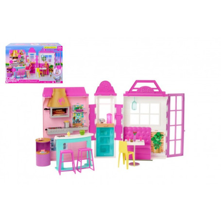 Barbie restaurace s doplňky plast v krabici 46x32x14cm