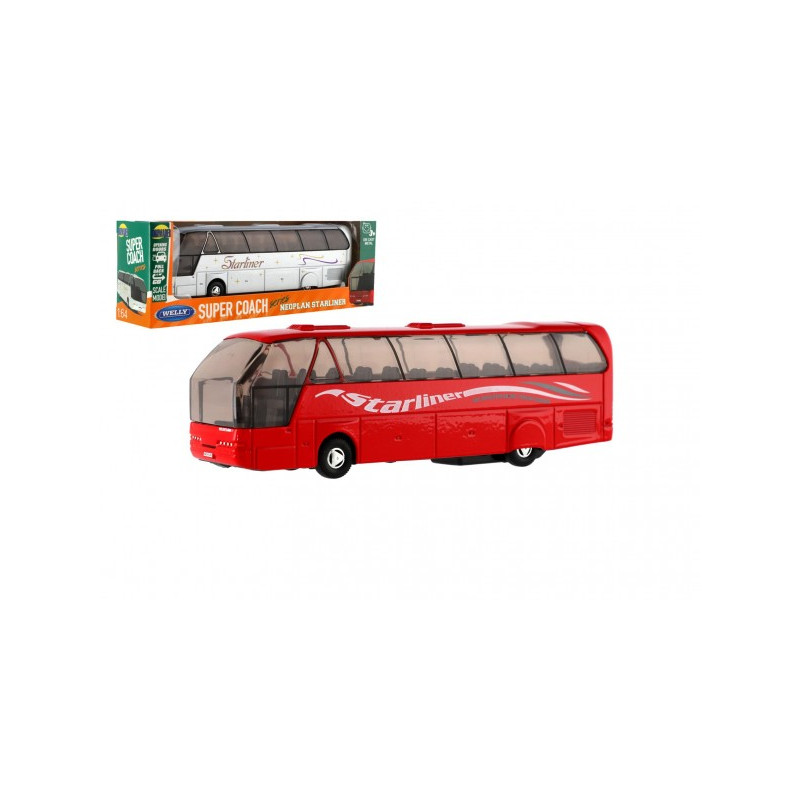Dromader Autobus Welly Super Coach kov/plast 19cm na zpětné natažení 2 barvy v krabičce 22,5x8x5cm 23212390-XG