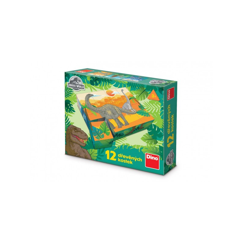 Dino Kostky kubus Jurský svět dřevo 12ks v krabičce 22x18x4cm 21641495-XG