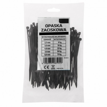 Plastové stahovací pásky 200x2,5 mm, 100ks, černé SPRINGOS SA0005