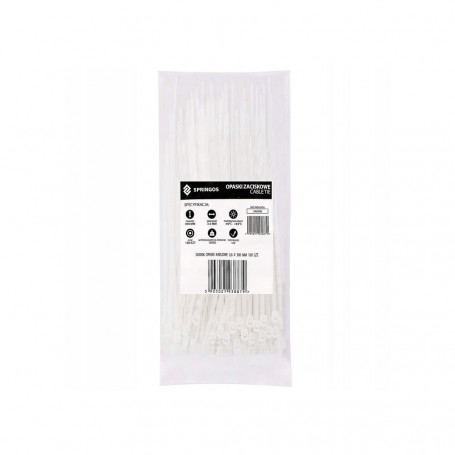 Plastové stahovací pásky 300x3,6 mm, 100ks, bílé SPRINGOS SA0006