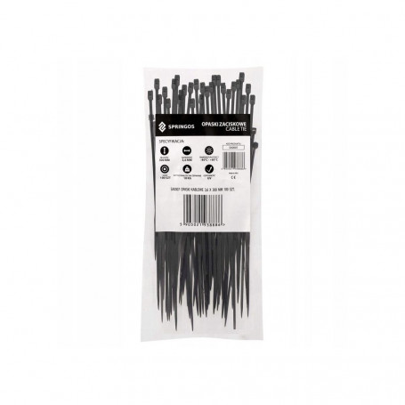 Plastové stahovací pásky 300x3,6 mm, 100ks, černé SPRINGOS SA0007
