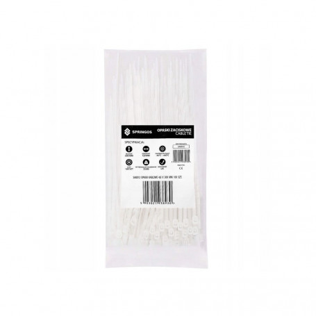 Plastové stahovací pásky 300x4,8 mm, 100ks, bílé SPRINGOS SA0012