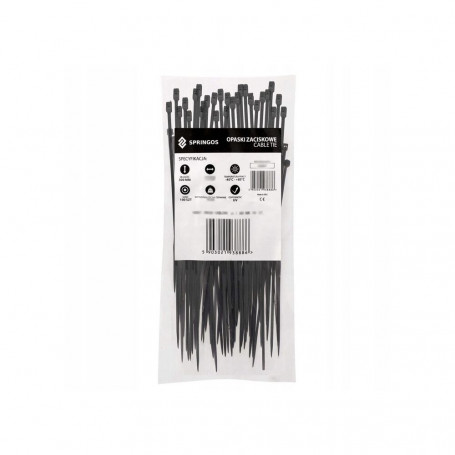 Plastové stahovací pásky 300x4,8 mm, 100ks, černé SPRINGOS SA0013