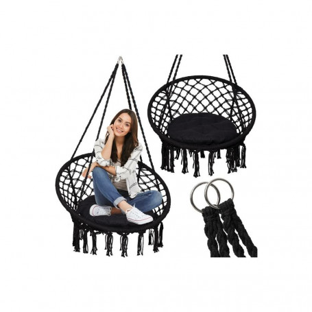 Houpací křeslo s polštářem 80 cm, černé SPRINGOS NATALI