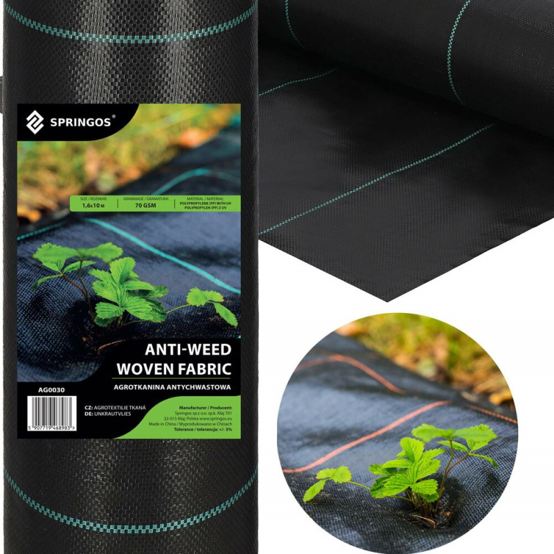 SPRINGOS Agrotextilie proti plevelu 1,6m x 10m, zesílená, černá SPRINGOS AG0030 AG0030-XG