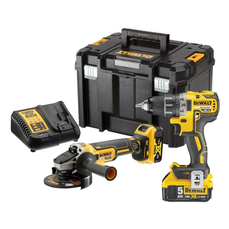 DeWalt Aku KOMBO sada vrtačky DCD791 a úhlové brusky DCG405 18 V XR 2x 5,0 Ah DCK2020P2TY