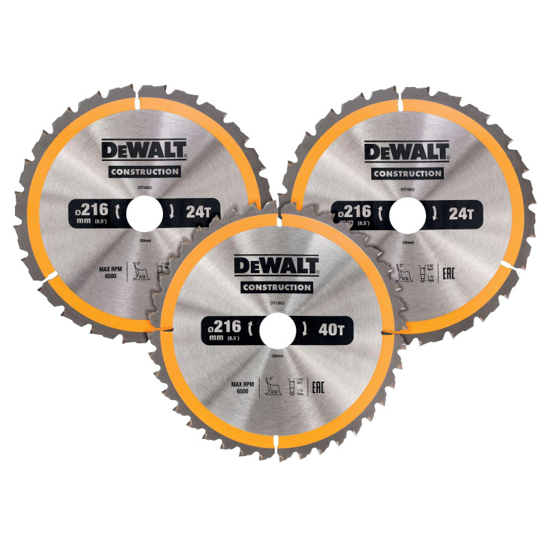 DeWalt Pilové kotouče 216x30 mm, 3-dílná sada DT1962