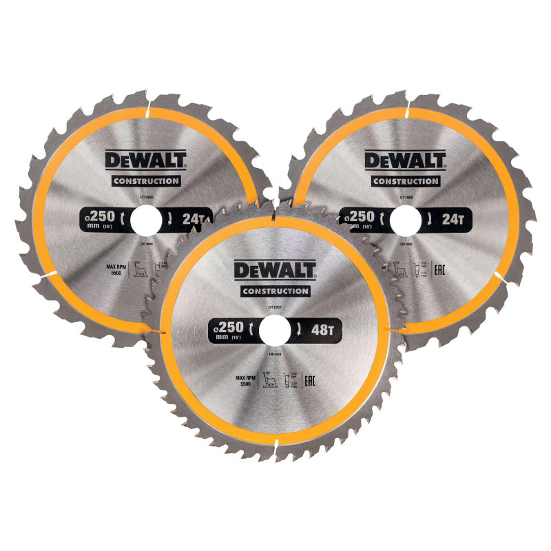 DeWalt Pilové kotouče 250x30 mm, 3-dílná sada DT1963