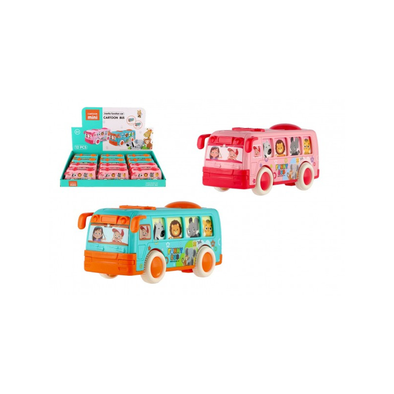 Teddies Autobus plast 12cm na setrvačník 2 barvy 12ks v boxu 00861014-XG