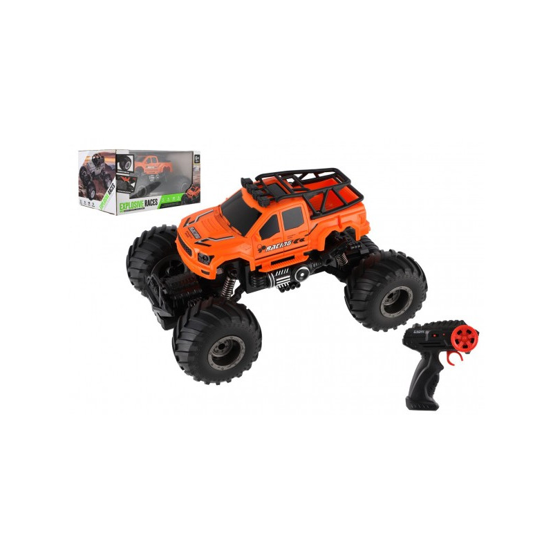 Teddies Auto RC pick up Off road terénní plast 23cm 2,4GHZ na baterie se světlem oranžový v krab. 30x15x19cm 00861978-XG