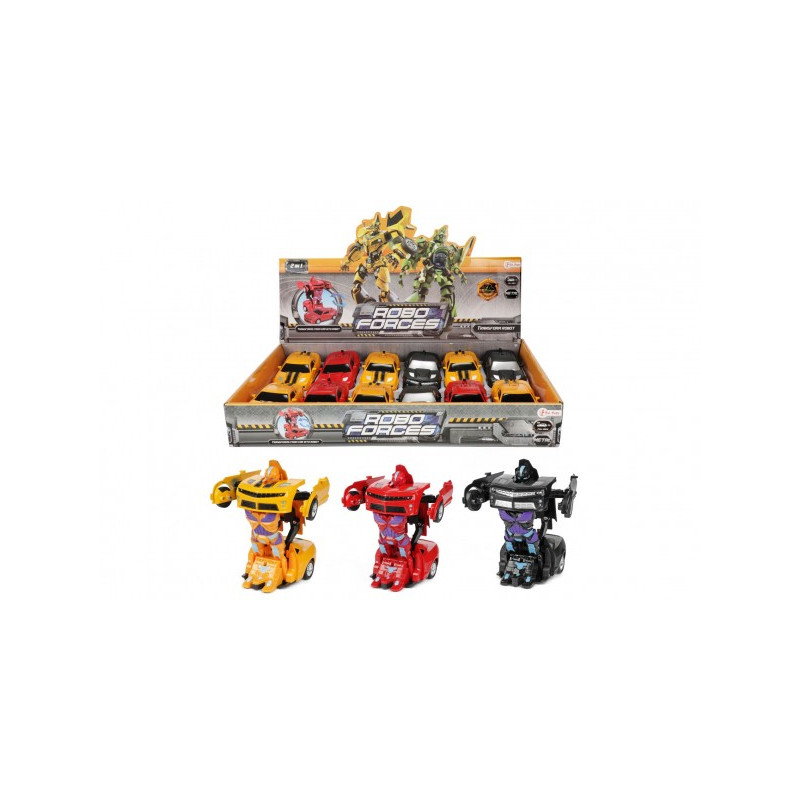 Teddies Transformer auto/robot kov/plast 13cm 3 barvy na zpětné natažení 12ks v boxu 00543022-XG