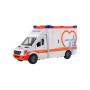 Auto ambulance plast 28cm s lehátkem na setrvačník se světlem se zvukem v krabici 39x18x12cm