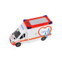 Auto ambulance plast 28cm s lehátkem na setrvačník se světlem se zvukem v krabici 39x18x12cm