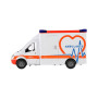 Auto ambulance plast 28cm s lehátkem na setrvačník se světlem se zvukem v krabici 39x18x12cm