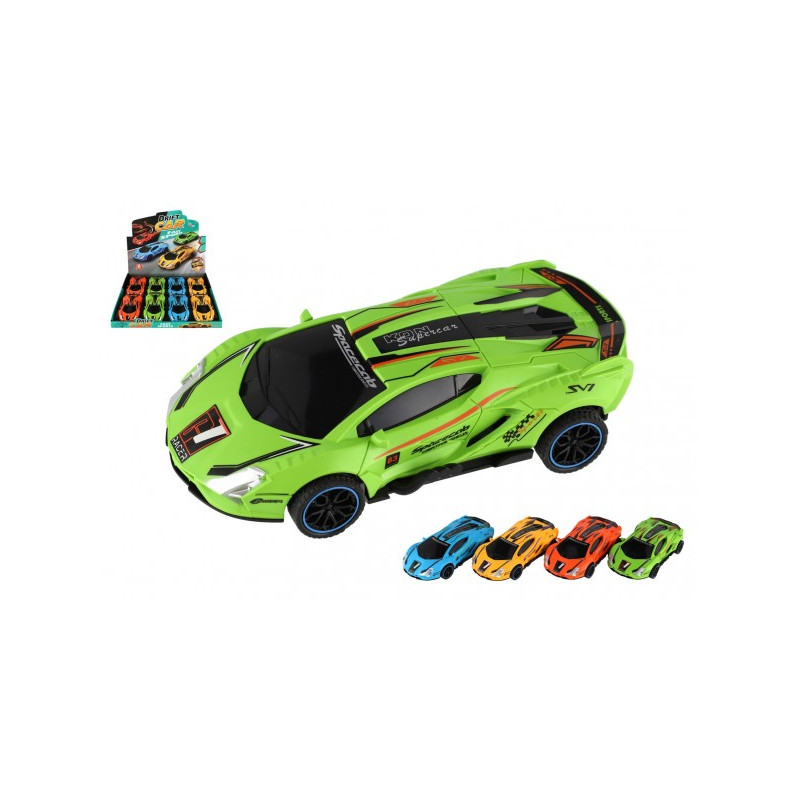 Teddies Auto závodní driftovací plast 16cm na setrvačník 4 barvy 8ks v boxu 00800139-XG