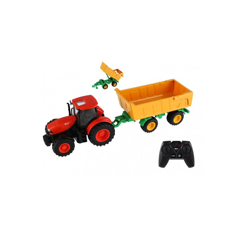 Teddies Traktor Zetor RC s valníkem plast 42cm 2,4GHz dobíjecí pack + baterie se zvukem v krabici 00800218-XG