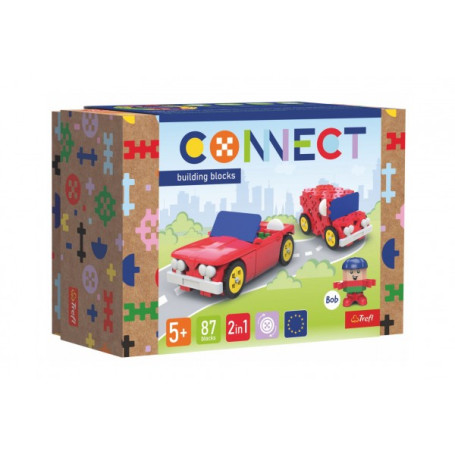 Stavebnice Connect 2v1 kabriolet/dodávka plast 87 dílků v krabici 19x13,5x9cm