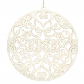 Koule s ornamenty 9cm bílá perleť, vánoční ozdoba