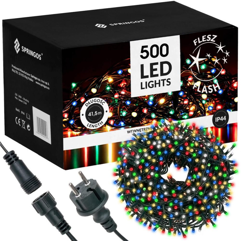 SPRINGOS LED světelný řetěz - 41,5m, 500LED, IP44, multicolor + záblesky CL0539-XG