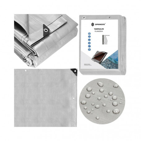 Krycí plachta s oky 6x9 m, extra silná 210g PE, šedá SPRINGOS PROTECT