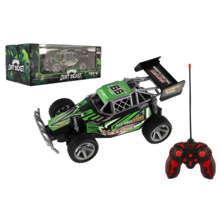 Auto RC Buggy rychlostní plast 23cm 27MHz na baterie zelené v krabici 35x13,5x18cm