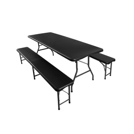 Zahradní rozkládací set stůl a dvě lavice 180 cm, černý