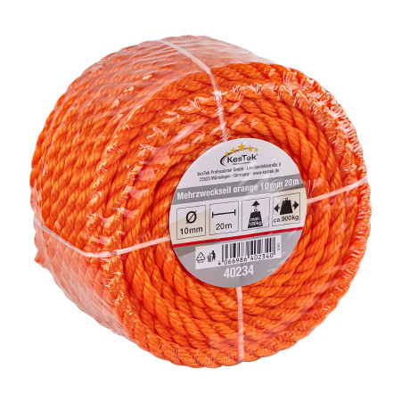 Víceúčelové lano 20 m / 10 mm, oranžové