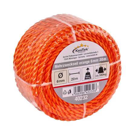 Víceúčelové lano 20 m / 6 mm, oranžové