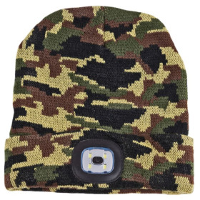 Pletená čepice s LED světlem, camouflage