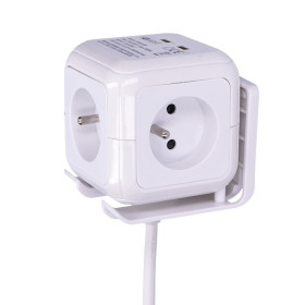 Prodlužovací kabel 2 m kostka 4z+2USB, bílý
