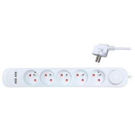 Prodlužovací kabel 3 m s vypínačem, 5 zásuvek, USB A+A 12 W, bílý