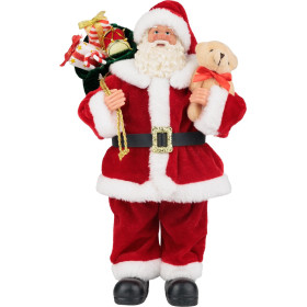 Dekorace Santa s dárky a medvídkem 30 cm, červený