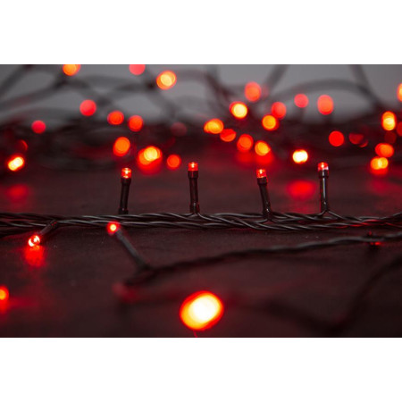 Vánoční řetěz červený 10 m/100 LED Serpens, 8 funkcí, s adaptérem, IP44