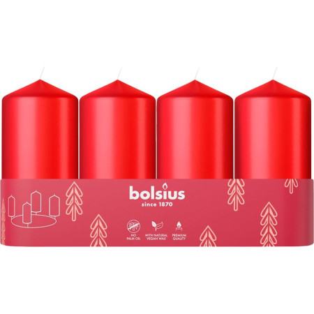 Svíčky Pillar Advent 48x100 mm, červené, 4 ks