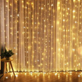 LED světelný závěs 1,2x1,5 m, 300 LED, časovač, 8 funkcí, 3xAA/USB
