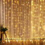 LED světelný závěs 1,2x1,5 m, 300 LED, časovač, 8 funkcí, 3xAA/USB