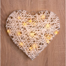 Vánoční dekorace Rattan Metal Heart 30x6 cm, 15 LED, 3xAA