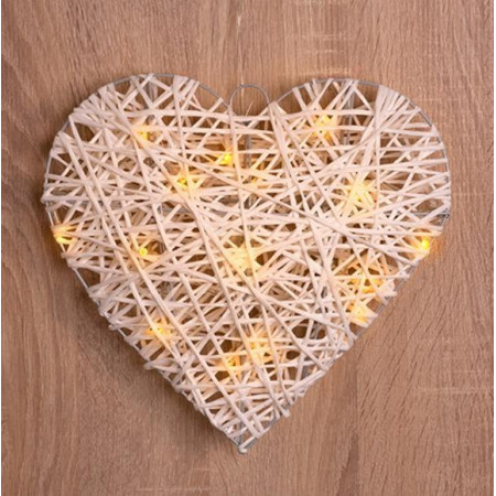 Vánoční dekorace Rattan Metal Heart 30x6 cm, 15 LED, 3xAA