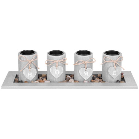 Svícen na čajové svíčky 39x12,5x10 cm HOME, šedý