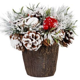 Vánoční ikebana se zasněženým chvojím, imitace dřeva 18 cm