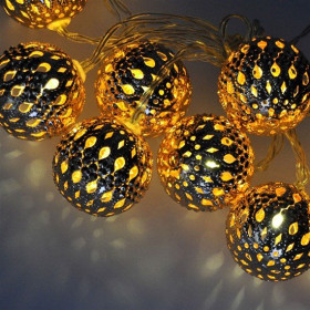 LED světelný řetěz Vánoční koule zlaté 1 m, 10 LED, 2x AA, IP20