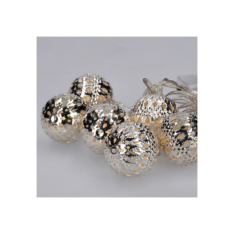 SOLIGHT LED světelný řetěz Vánoční koule stříbrné 1 m, 10 LED, 2x AA, IP20 1V207-S