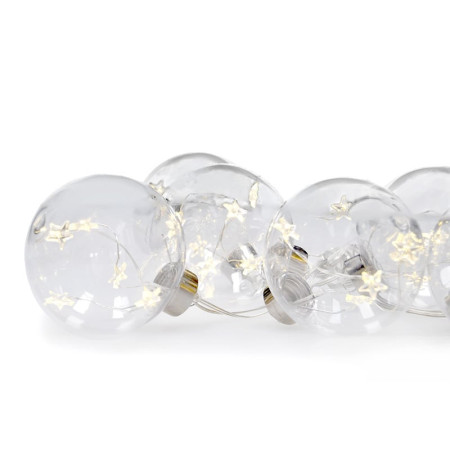 LED světelný řetěz Vánoční koule s hvězdičkami 2 m, 30 LED, 3x AA, IP20