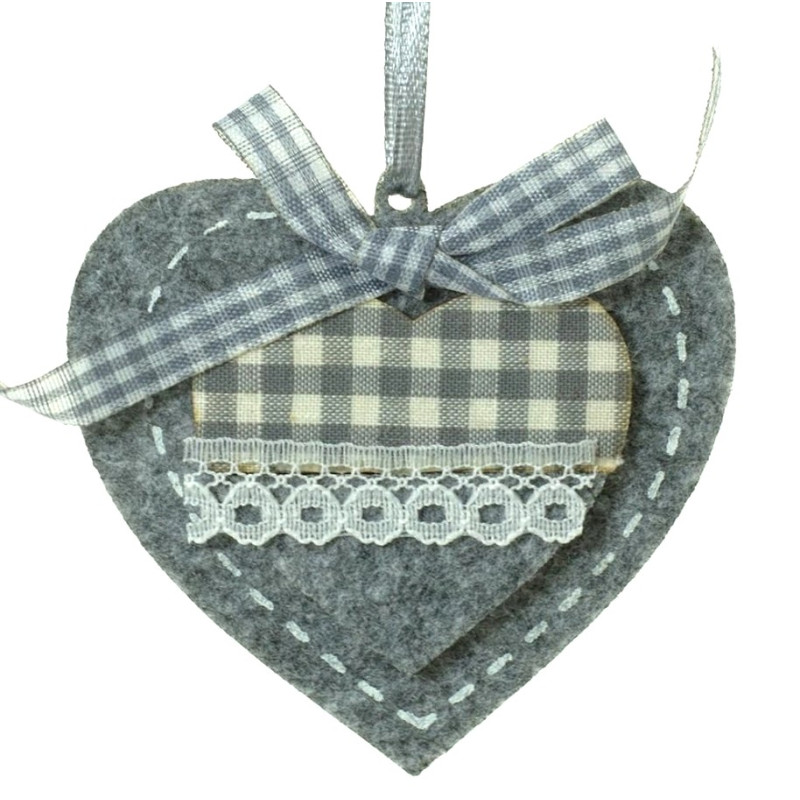Filcové srdíčko na zavěšení 9x8 cm, šedé 4040041