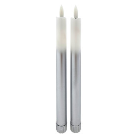LED svíčky dlouhé 2x25 cm, 2xAA, bílo-stříbrné, 2 ks