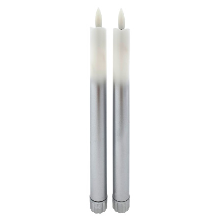 LED svíčky dlouhé 2x25 cm, 2xAA, bílo-stříbrné, 2 ks