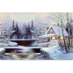 Nástěnná svítící dekorace s LED vlákny 40x30x1,8 cm Obraz zimní motiv