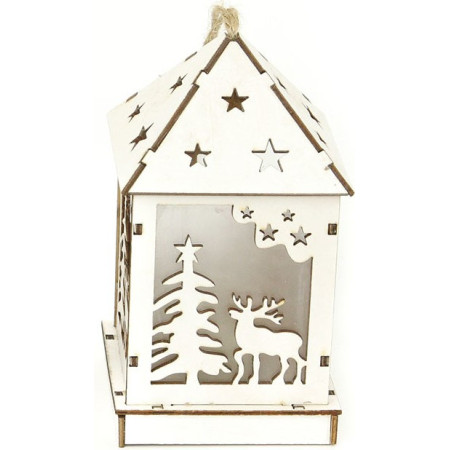 Vánoční dřevěná dekorace 6,5x11x6,5 cm Lucerna s LED světlem, různé druhy, 1 ks
