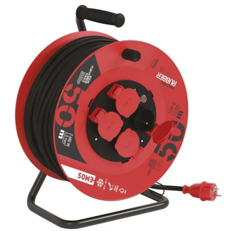 Vnější prodlužovací kabel na bubnu 50 m se 4 zásuvkami, černý